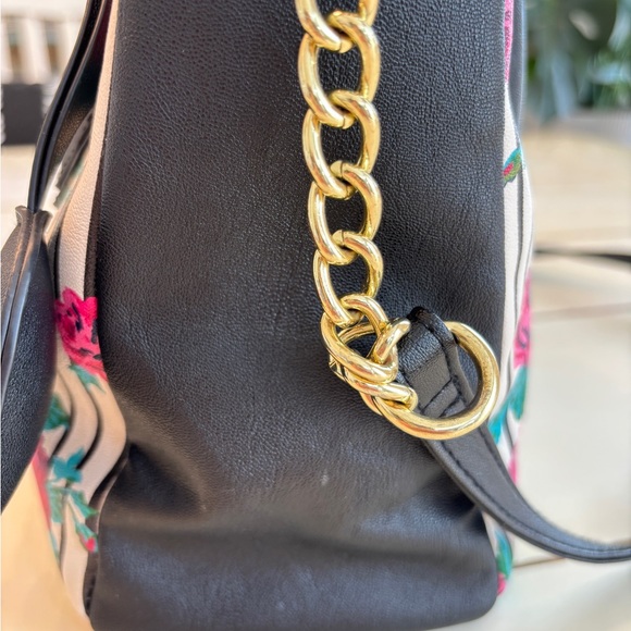 Luv Betsey Johnson Flower Satchel Crossbody Bag Black Striped 9x8x4/5 - Picture 8 of 16